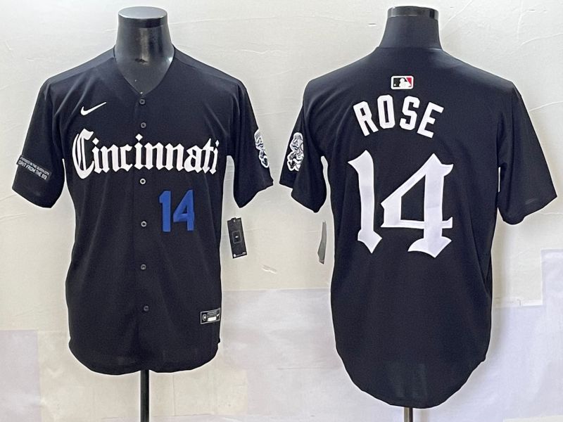Men 2025 Cincinnati Reds #14 Rose Black Five generations Joint Name Nike MLB Jersey style 4